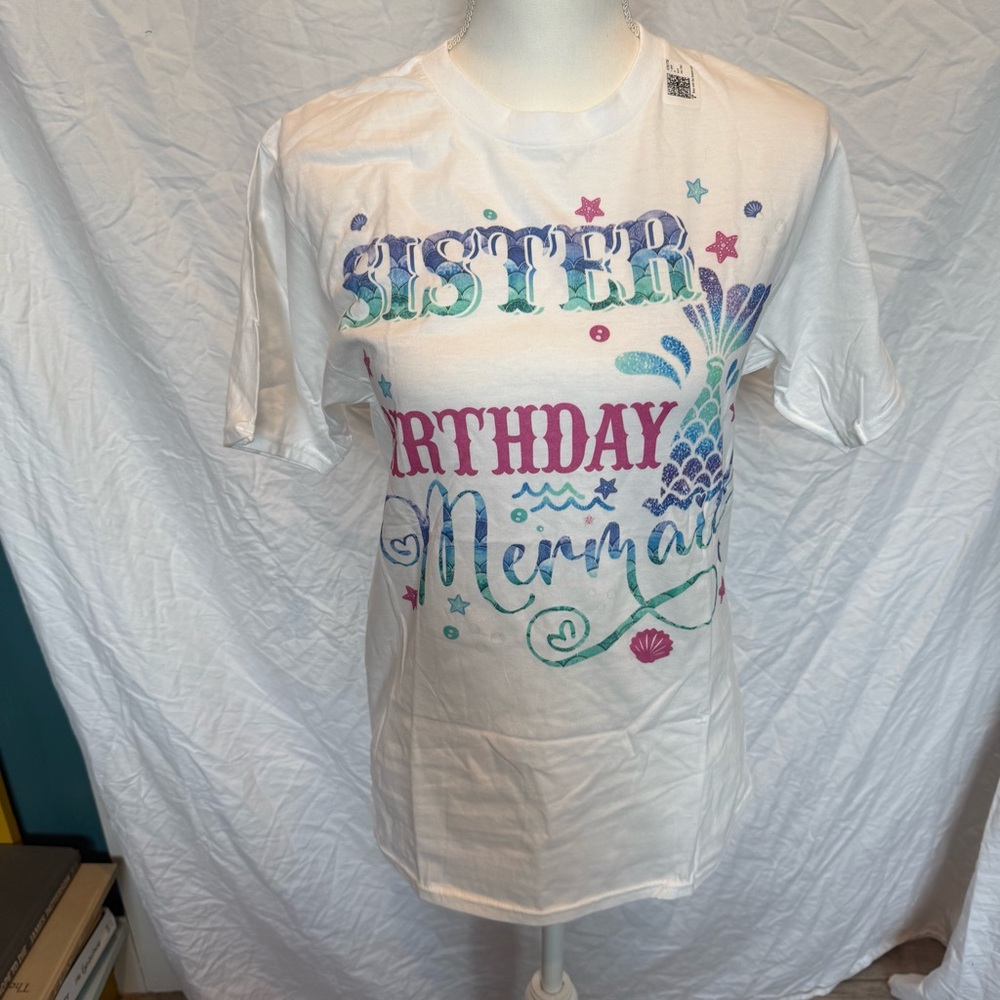 NWOT Port & Company Birthday Sister Mermaid Shirt Short Sleeve Small
